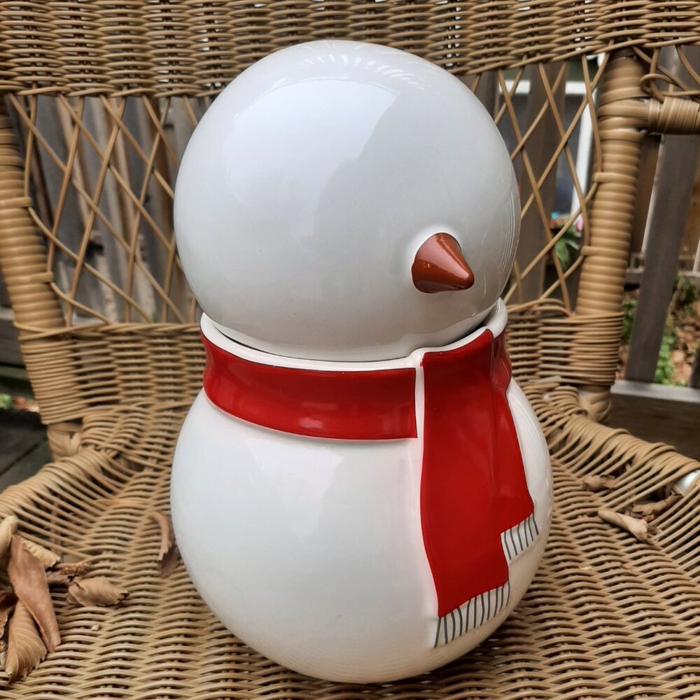 Indigo Snowman Cookie Jar 10" height  8" Diameter